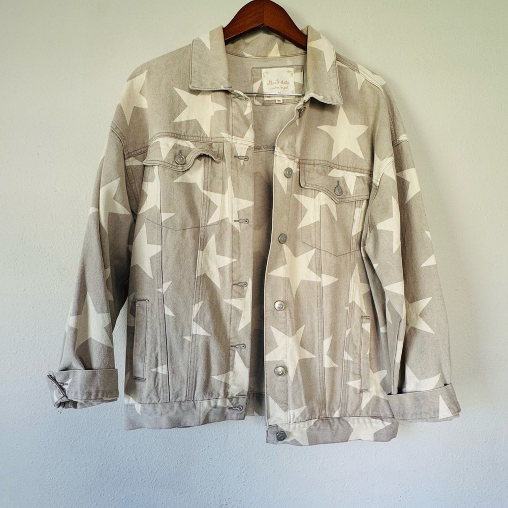 Altar'd State Gray Jean Jacket with White Stars, size M.